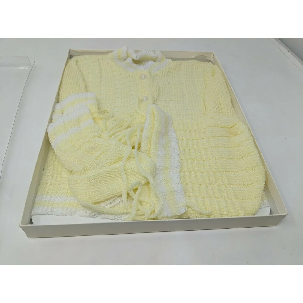 Cradle Knit Infant Baby Sweater Hat Bootie Set‎ Yellow VTG 1970s 70s 80s 1980s
